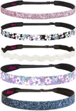 Hipsy Women's Adjustable NO SLIP Pastel Flowers Wide Headband Gift Packs (Wide Purple & Glitter 5pk)