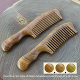 Premium Hair Combs Wood Comb Natural Green Sandalwood Handcrafted Sturdy Smooth No Static No Detangle (Green Sandalwood E Standard Tooth 8")