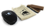 GBS Mens Hair Care Set - Wood Style Folding Comb All Fine + Black Wood Beard Brush Synthetic Bristle + Pouch Promotes Hair Growth Naturally Use for Head Hair or Beard. Made w/Natural Wood