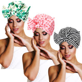 3 Pieces Shower Caps Waterproof Bowknot Bathing Caps Reusable Shower Cap Multi-functional Shower Cap for Women Girls (Stripe, Palm Leaves, Dots)