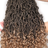 Leeven 6 Packs Ombre Brown Goddess New Faux Locs Crochet Braids Hair With Curly Ends Pre looped 24 Inch Long Soft Locs Hair for Women 21 Strands/Pack Curly Wavy Goddess Locs Braiding Hair (T27#)