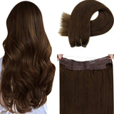LaaVoo Halo Hair Extensions with Invisible Fish Line Dark Brown Halo Remy Human Hair Extensions Brown Halo Natural Hair Extensions Dark Brown Halo Wire Extensions Silky Straight Thick Ends 80g 14"