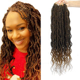 18inch Wavy Senegalese Twist Crochet Braids Curly Goddess Senegal Twists Hair Synthetic Braiding Hair Extension(6Packs,#1B/27)