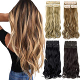 Clip in Hair Extensions 3Pcs 8Clips Curly Wavy Thick Full Head Double Weft Clip on Synthetic Hair Extension Wavy Hairpieces for Women Ginger Brown Mix Bleach Blonde 18"-24"
