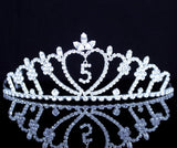 5 Years Old Four Five-Year-Old Rhinestone Tiara Crown With Hair Combs Princess Headband Headpiece Girl's 4th 5th Birthday Party T816 (#5 Silver)