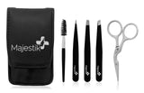 Eyebrow Grooming Set, 3Pcs Tweezers Set, Curved Stainless Steel Scissors, Spoolie Eyebrow Brush With Black Case Eyebrow Kit For Men And Women | 100% of Satisfaction