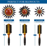 Small Round Blow Dry Brush - Boar Bristle, Thermal Ceramic Barrel, Professional Anti-Static Roller Hair Brush for Styling and Blow Drying - 12 Row, For Short to Medium Hair - By Cantor