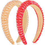 2 Pieces Crystal Rhinestone Headbands Crystal Embellished Crystal Headband Velvet Padded Wide Hairbands Party Wedding Headpiece Hair Accessories for Women (Red, Champagne)