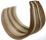 20 In Clip in Hair Extensions 70G Light Brown to Blonde Highlights 100% Remy Human Hair Extensions 7A Soft Silky Straight 7pcs 16clips for Women(20 Inch #6P613)