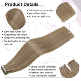 Vivien Tape in Hair Extensions Human Hair, 20inch 20pcs 50g Light Blonde Highlights Golden Blonde Remy Tape Hair Extensions, Straight Thickness Tape in Human Hair Extensions Blonde