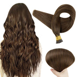 Full Shine Human Hair I Tip Micro Bead Hair Extensions 18 Inch Straight Pre Bonded Hair Color 4 Midium Brown Fusion Beads Hair Extensions For Woman 0.8 Gram Per Strand 40 Gram 50 Strands Fusion Hair