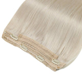 VeSunny 20inch Platinum Blonde Halo Hair Extensions Human Hair Invisible Wire Hair Extensions Remy Hair Adjustable Double Weft Hair Extensions Clip in Halo Platinum Blonde 100g