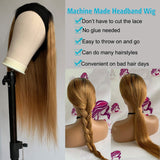 Headband Wig 1b/27 Human Hair Ombre Wigs Straight 14 Inch Brazilian Virgin Real Hair Strawberry Blonde Headband Wig 150% Density None Lace Front Wigs for Black Women