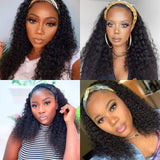 180% Density Kinky Curly Human Hair Wigs Glueless Headband Wig Original Queen Deep Curly None Lace Front Wigs Brazilian Virgin Hair Machine Made Wigs for Black Women 14 Inch