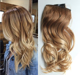 17" 22" 25" Clip in Hair Extensions 5 Clips Wavy Ombre 3/4 Full Head (22 inch, Light brown to light blonde)