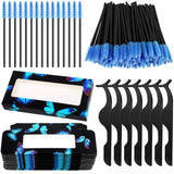 160 Pieces False Eyelash Kit, Include 30 Empty False Eyelash Storage Box Eyelash Packaging Box, 30 Eyelash Applicator Tool Eyelash Extension Tweezers, 100 Eyelash Brush Mascara Wands (Black Butterfly)