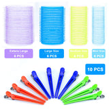 Self Grip Heatless Hair Rollers Set, Self Holding Hair Curlers Rollers and Multicolor Plastic Duck Teeth Bows Hair Clips for Beauty, Random Color Magic Curlers (20mm,28mm,36mm,44mm, 24 pcs)