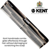 Kent 16TG Hair Dressing Table Comb Double Tooth, Graphite Fine/Wide Tooth Dresser Comb For Hair, Beard and Mustache, Coarse/Fine Hair Styling Grooming Comb for Men Women and Kids. Made in England