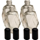 4 Pack of Perfume Bottles - 2 oz Empty Vintage Crystal Antiques Glass Lot - Decorative Refillable Bottle Diamond Cut Shape with Black Cap Top - Clear