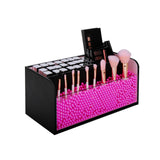 JackCubeDesign Makeup Organizer - Premium Quality - with Pink Pearls for Brush Holder and 3 Compartments (Black, 11.8 x 4.9 x 5.3 inches)-:MK284A