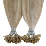 LaaVoo Blonde U Tip Hair Extensions Highlight Human Hair Hot Fusion Pre Bonded U Tips Fusion Hair Extensions Ash Blonde Highlight Light Blonde Keratin Utips Real Hair Extensions Straight 18”/50g/50s