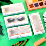 120 Pieces Empty False Eyelash Box with Eyelash Tray Kit Plastic Eyelash Packaging Box Marble Design Lash Case Holder for Women Girls (White,4.39 x 2.10 x 0.61 Inch)