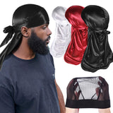 Vidsel 3Pcs Headwraps Silky Durags for Men with 1 Wave Cap,Black Wave Durag
