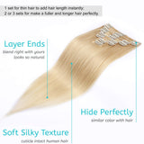 S-noilite Clip in Hair Extensions Real Human Hair Blonde 8pcs 18 Clips 90g Full Head Clip on Human Hair Extension Soft Straight For Women (14 16 18Inch, 613 Bleach Blonde)