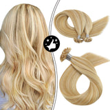 Moresoo 18 Inch Keratin Tip Human Hair Extensions U Tip Hair Remy Hair 1Gram 1Strand Color #14 Honey Blonde Highlighted with #613 Bleach Blonde Pre Bonded Hair Extensions 50Grams Per Pack…