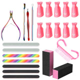 R HORSE Nail Polish Remover Tool Kit, 24Pcs Professional Manicure Tools Set-Nail Polish Remover Clips Cuticle Clipper&Pusher&Nipper Scraper Double Sided Nail Buffer Files Buffer Block Grits Brushes