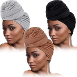 3 Pieces Women Stretch Head Wrap Scarf Stretchy Turban Long Hair Scarf Wrap Solid Color Soft Head Band Tie (Black, Gray, Brown)…