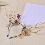 Christmas Reindeer Antlers Headband, Hair Band Decor with Deer Horn Ears and Butterflies, Christmas Hair Accessories for Kids and Adults