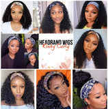 Headband Wig Curly Human Hair Wigs for Black Women 150% Density Brazilian Remy Kinky Curly Headband Wigs Human Hair Glueless None Lace Front Wigs Natural Color (18)