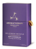 Aromatherapy Associates De-Stress Muscle Bath And Shower Oil 1.86oz. Immerse over-exerted muscles in the warming and soothing essential oils of Rosemary, warming Ginger and invigorating Black Pepper.