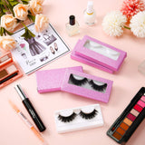 100 Pieces Empty Eyelash Case Set, 50 Empty Eyelash Boxes Lash Box Packaging Glitter Paper Eyelash Storage Box, 50 Empty Eyelash Boxes Tray False Eyelash Storage Box Packing Eyelash Lid Tray (Pink)