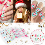 120 PCS Christmas Children Press On Nails Cute Fake Nail for Kids Pre-glue Short Gel Nail Art Full Cover Snowflake Gradient Color False Nail Kit for Little Girls Nail Art Decorations (Christmas Set)