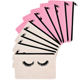 10 Pieces Eyelash canvas makeup bags - Kcddumk Cosmetic Bags Travel Pouches Toiletry Bag Cases with Zipper for Women and girls (Beige and Pink)