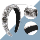 3 Pieces Padded Rhinestone Headband Crystal Beaded Headband Wide Glitter Crystal Beaded Hairband Padded Wedding Headpiece Wide Edge Headwear for Women Girls (Black, Colorful, Grey)