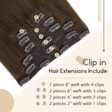 Vivien Clip in Human Hair Extensions Brown, 14 inch Remy Human Hair Extensions Dark Brown Soft Straight Clip in Hair Extensions Full Head Hair Extensions Clip in Human Hair 7pcs 120g