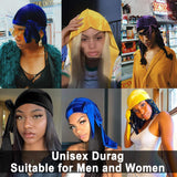 12 Packs Velvet Durag for Men and Women Unisex Crushed Velvet Waves Durags Cap Long Tail Headwrap Durag Turban Hat Head Wrap with 4pcs Stocking Cap Long Wide Straps Do Rag Durag Pirate Hat