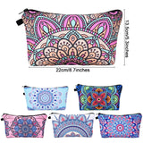 8 Pieces Cosmetic Bag Makeup Bag Waterproof Travel Toiletry Pouch Bag with Mandala Flowers Design, 8 Styles (Round Mandala Flowers)