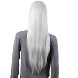 Onedor 31 Inches Long Straight White Synthetic Hair Women Full Head Cosplay Wig with Wig Cap (1001 - White)