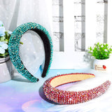 2 Pieces Crystal Rhinestone Headbands Crystal Embellished Crystal Headband Velvet Padded Wide Hairbands Party Wedding Headpiece Hair Accessories for Women (Purple, Green)