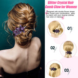 4 Pieces Rhinestone Double Flower Hair Clip Rhinestone Crystal Flower Hairpin Barrettes Glitter Crystal Hair Comb Claw for Women Girls Thick Long Hair (4.33 x 2.24 Inch)