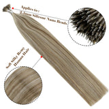 LaaVoo Nano Loop Human Hair Extensions Highlight Blonde 22" Light Brown with Platinum Blonde Soft Silky Remy Human Hair Extensions Brazilian Nano Prebonded Hair Extensions 1g/s 50g Per Pack