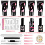 Poly Nail Extension Gel Kit,5 Color GLAMADOR Acrylic Gel Nail Set,Nail Enhancement Builder Gel Set All-in-One Manicure Kit, Home Salon Nail Art Starter/Professional Kit - 30g