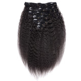 FAAAL 14" Hair Kinky Straight Clip In Human Hair Extensions 120g 7pcs/lot Natural Black Double Weft Brazilian Virgin Hair (14")