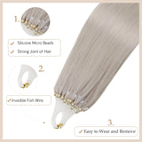 Easyouth Micro Ring Beaded Hair Extensions Light White Blonde Color Micro Loop Beads Human Hair Extensions Silkly Straight Micro Link Hair Extensions 16 Inch 50g 1g per Strand