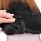1B/30 Ombre Brazilian Hair Straight Closure Black to Dark Brown Silky Straight Human Hair 4x4 Free Part Lace Closure with Baby Hair (1 Piece Closure 20")