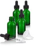 1 oz Green Glass Boston Round Graduated Measurement Glass Dropper Bottle (4 pack) + Funnel